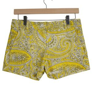 J.Crew Womens Yellow Paisley Print Cotton Stretch Chino Shorts Size 0